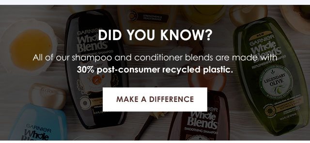 DID YOU KNOW? - All of our shampoo and conditioner blends are made with 30 percent post-consumer recycled plastic. - MAKE A DIFFERENCE