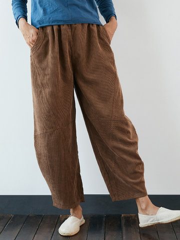 Vintage Corduroy Drop-Crotch Pockets Harem Pants 