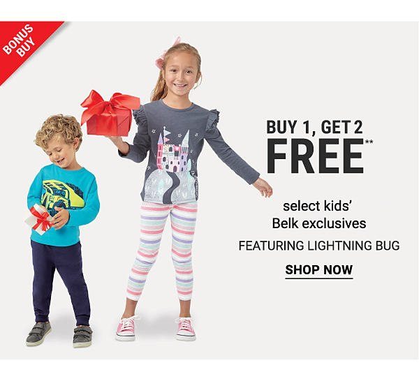 Bonus Buy - Buy 1, get 2 FREE** select kids' Belk exclusives featuring Lightning Bug. Shop Now.