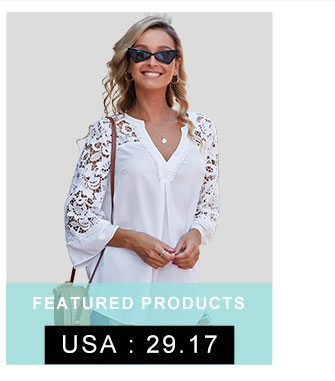 Lace Panel Split Neck Side Slit Blouse 