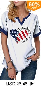 Split Neck Short Sleeve Flag Print Blouse