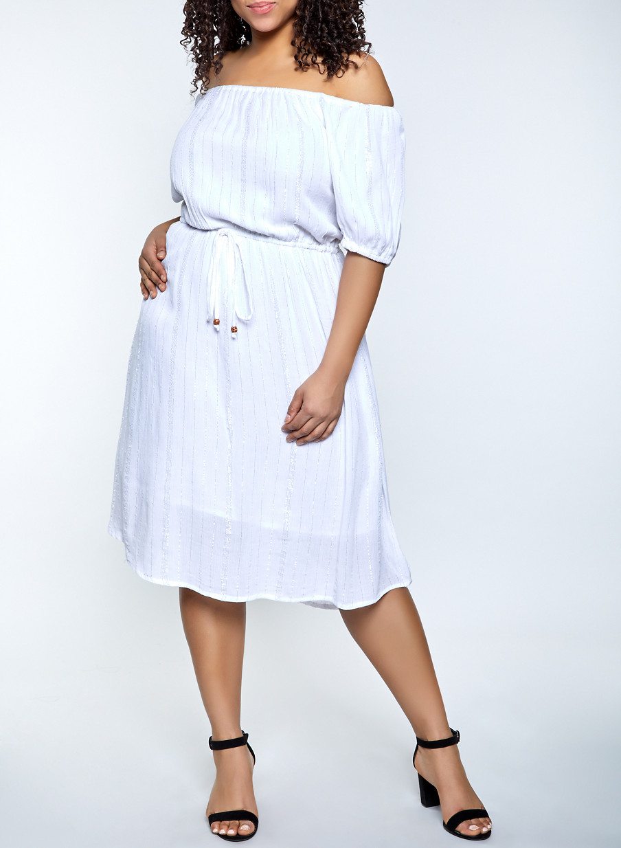 Plus Size Lurex Off the Shoulder Peasant Dress