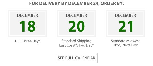 Holiday shipping calendar