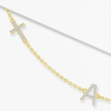 1/20 - 1/8 ct tw Diamond Initial Cross Necklace