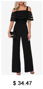 Overlay Embellished Strappy Cold Shoulder Black Jumpsuit