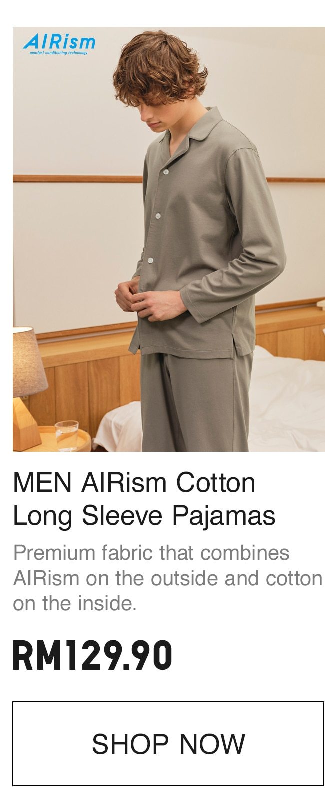 Men AIRism Cotton Long Sleeve Pajamas