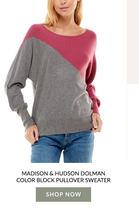 Madison & Hudson Dolman Color Block Pullover Sweater 