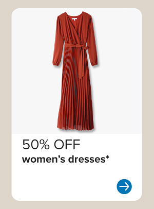 Image of a red dress. 50% off women's dresses.