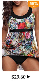 Black Patchwork Printed Open Back Tankini Set