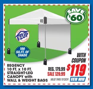 E-Z UP Regency 10' x 10' Straight Leg Canopy with Side Wall and 4 Weight Bags