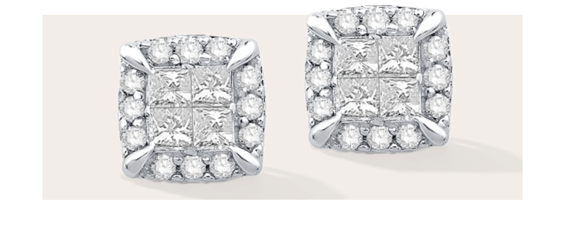 Princess-Cut Quad Stud Earrings 1/4 ct tw 10K White Gold