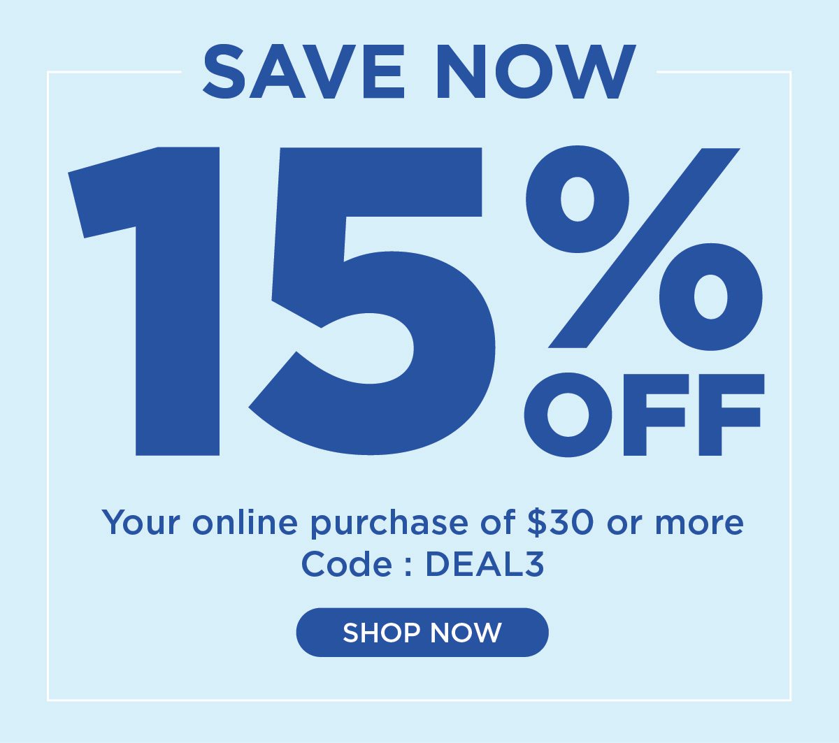 Save 15% off $30 with code DEAL3