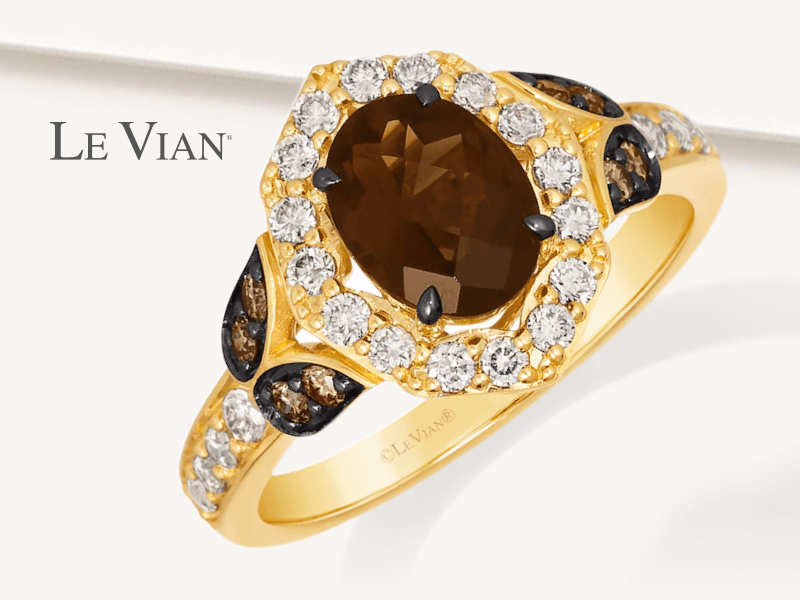 Le Vian Oval-Cut Chocolate Quartz Ring 1/2 ct tw Diamonds 14K Honey Gold