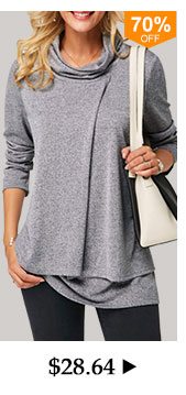 Cowl Neck Long Sleeve Layered Grey T Shirt