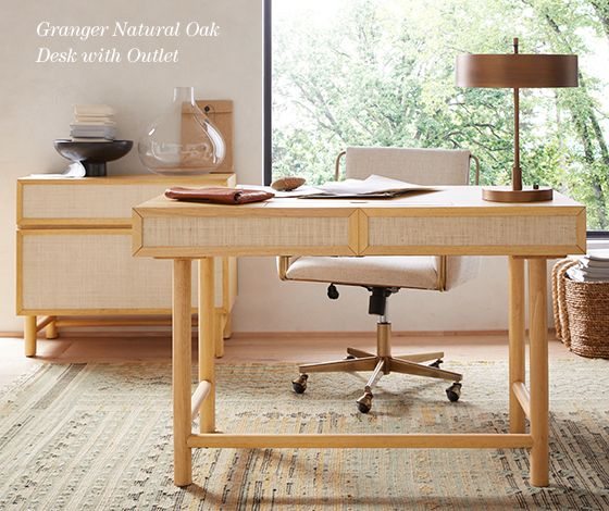 granger natural oak desk with outlet