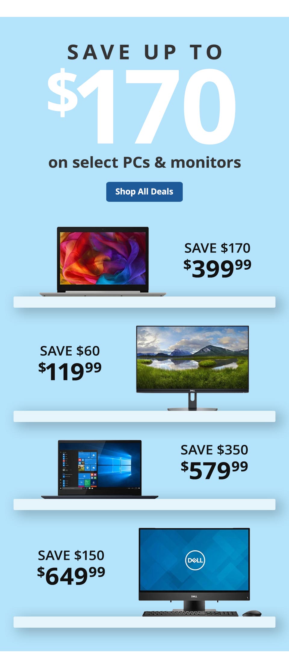 Save up to $170 PCs & Monitors