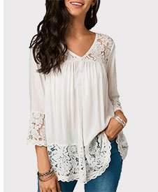 Lace Patchwork Button Up White Blouse