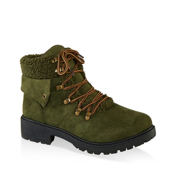 Lace Up Sherpa Cuff Hiking Boots