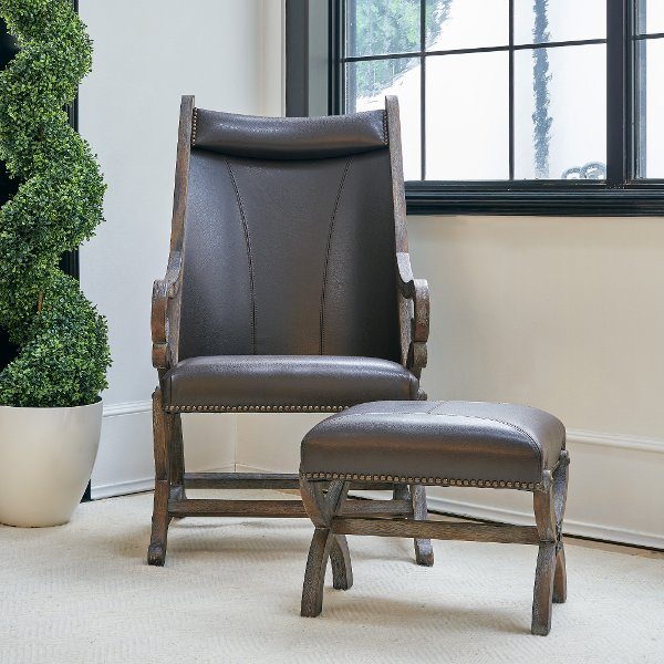 Hunter Brown Accent Chair and Ottoman