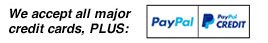 We accept all major credit cards, PLUS PayPal and PayPal Credit