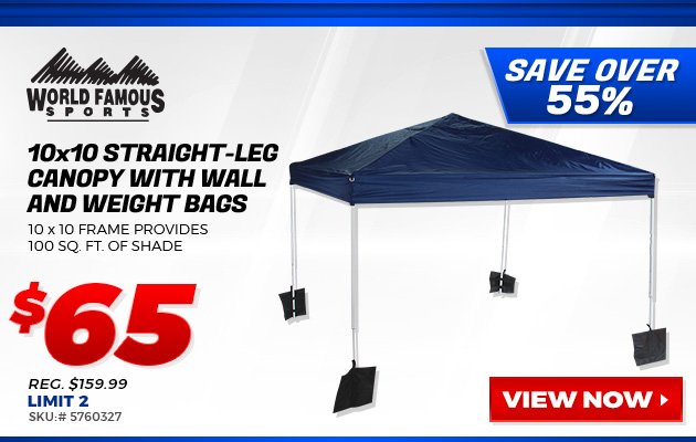 World Famous Sports 10x10 Straight-Leg Canopy with Wall and Weight Bags