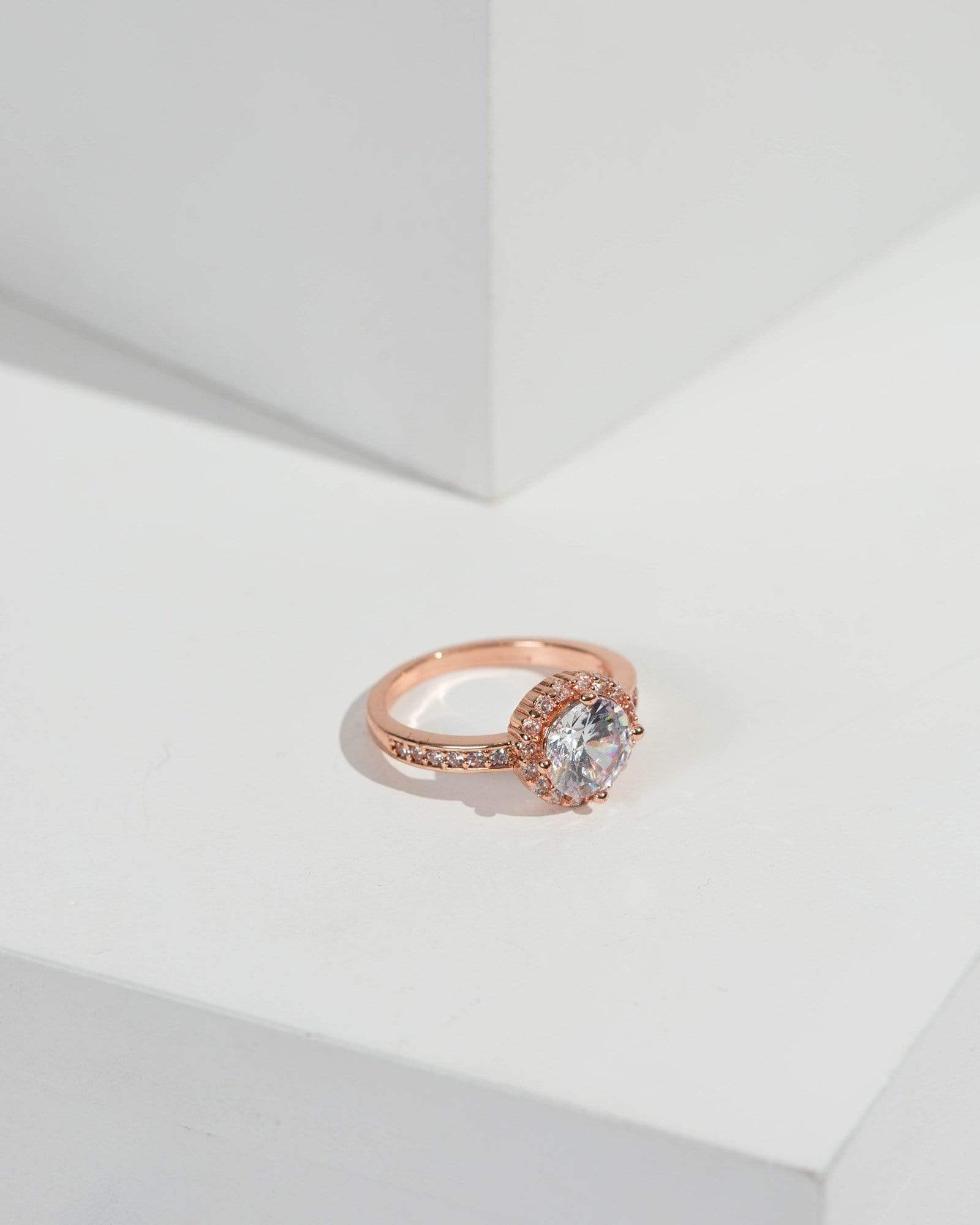 Rose Gold Cubic Zirconia Round Pave Halo Ring
