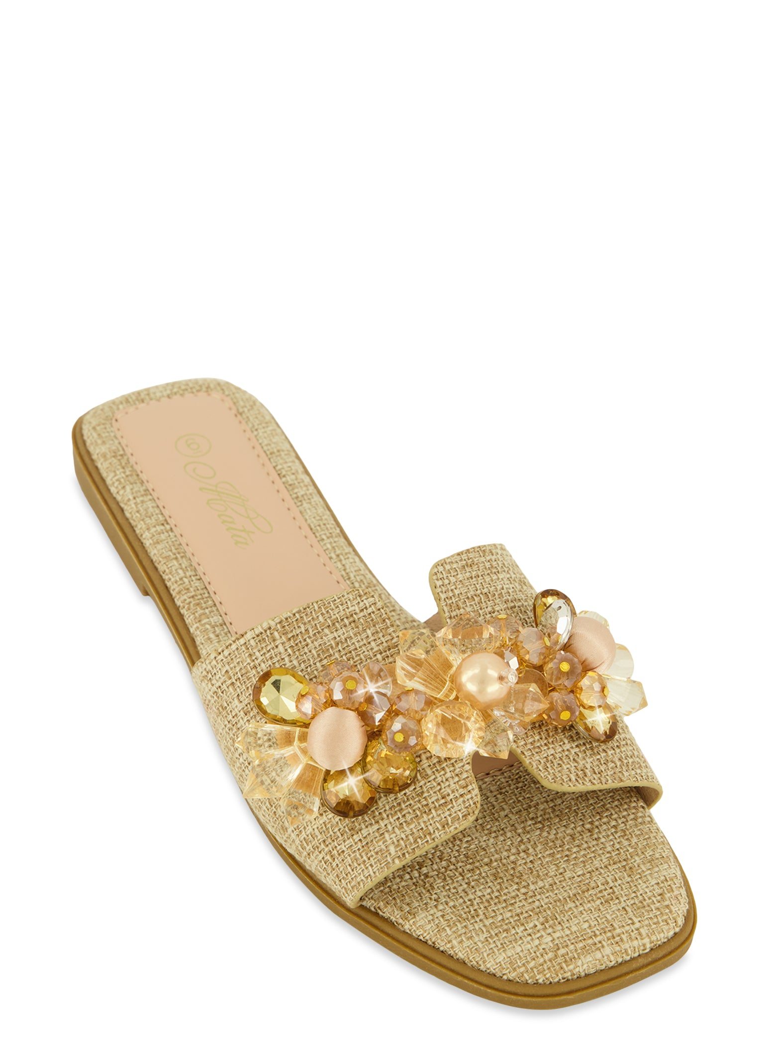 Gem Embellished Band Slide Sandals