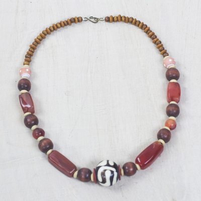 Image of Agate and bone beaded necklace, 'Maneray'