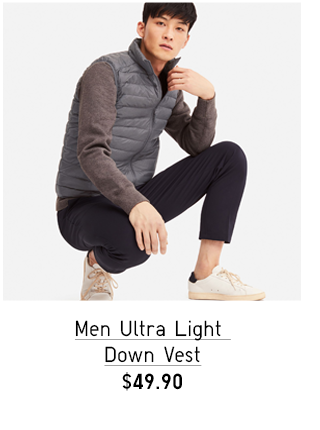 MEN ULTRA LIGHT DOWN COMPACT V-NECK PRINT VEST $29.90