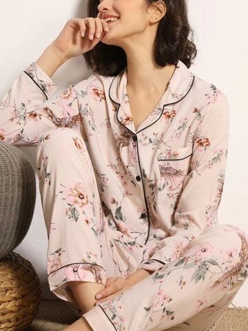 Plus Size Floral Print Pajamas Set