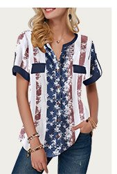 Roll Tab Sleeve Star Print Blouse