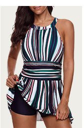 Keyhole Back Striped One Piece Swimdress