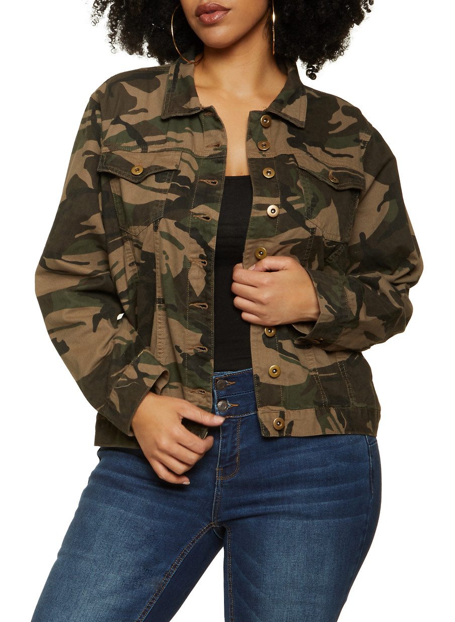 Plus Size Camo Twill Jacket