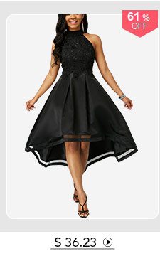 Black Lace Panel Sleeveless High Low Dress