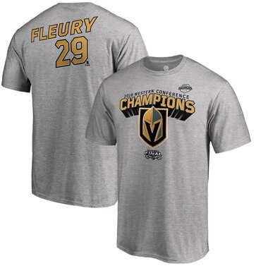 Fanatics Branded Marc-Andre Fleury Vegas Golden Knights Heather Gray 2018 Western Conference Champions Name & Number T-Shirt