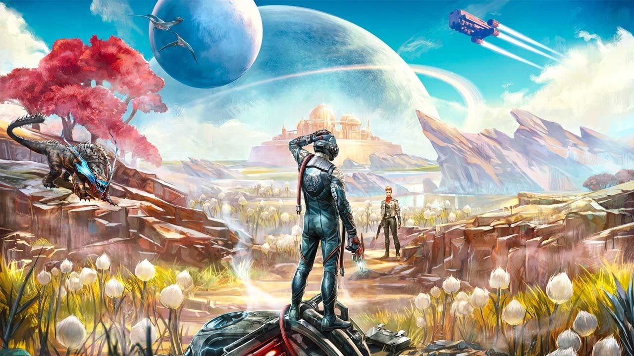 Outer Worlds Character Looking Out Over Alien Landscape
