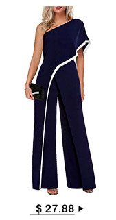 One Shoulder Contrast Trim Navy Blue Jumpsuit