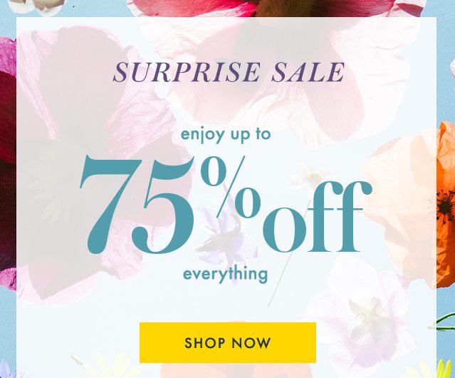 surprise sale enjoy up to 75% off everything. SHOP NOW
