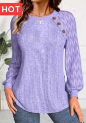 Light Purple Lace Long Sleeve Round Neck Sweatshirt