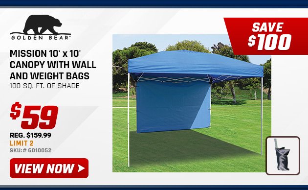 Golden Bear Mission 10' x 10' Canopy with Wall and Weight Bags