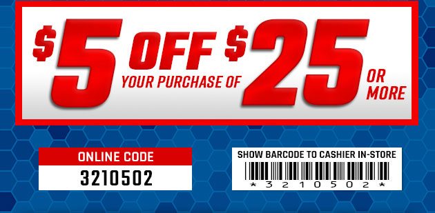 $5 off $25. Exclusions apply. Use code 3210502