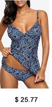 Paisley Print Spaghetti Strap Tankini Set