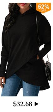 Black Asymmetric Hem Long Sleeve Pocket Hoodie