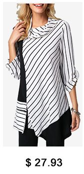 Roll Tab Sleeve Cowl Neck Stripe Print Blouse