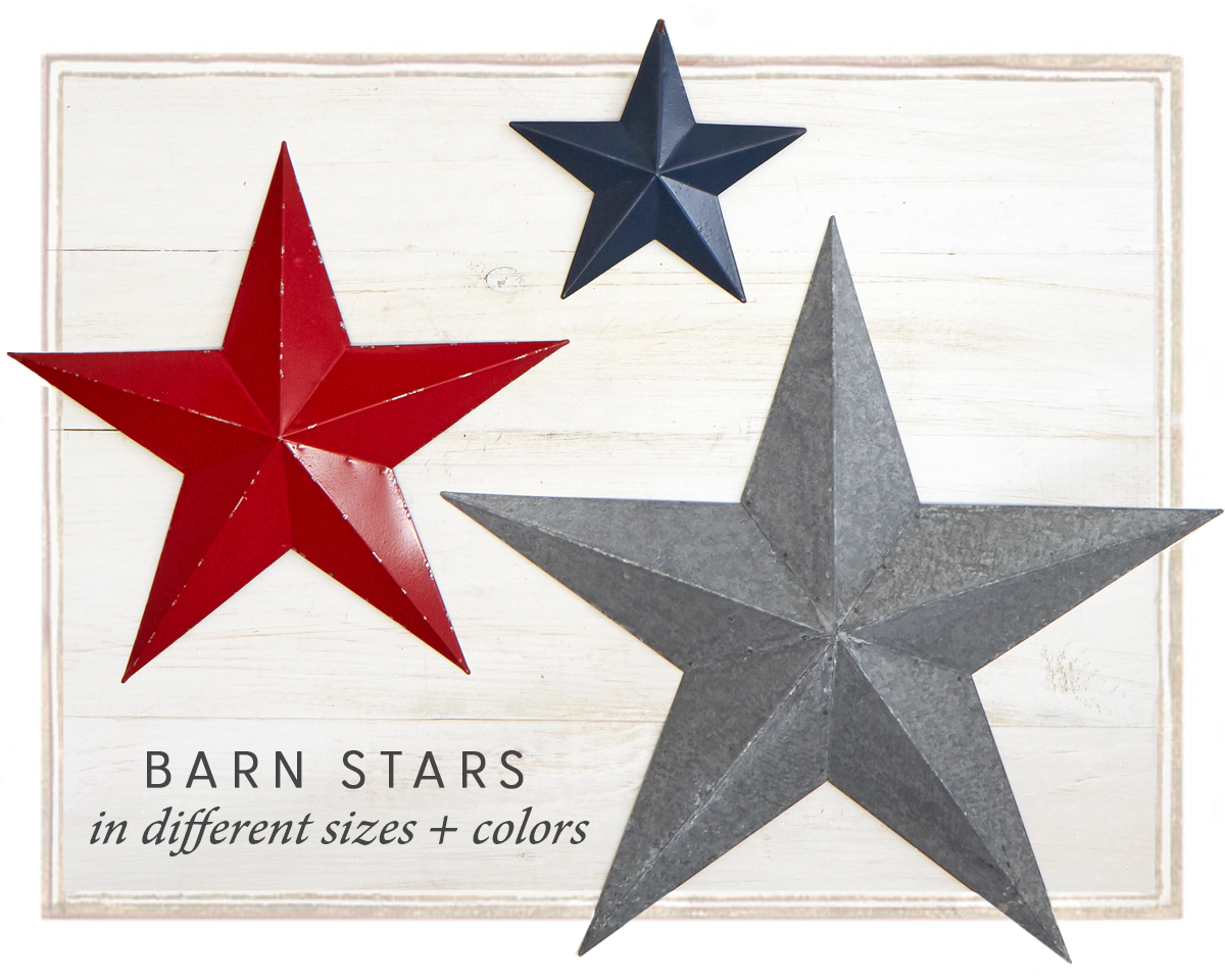 Barn stars in different sizes + colors