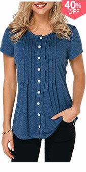 Crinkle Chest Button Up Navy Blue T Shirt