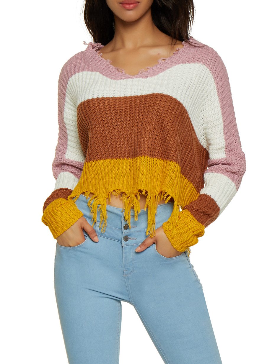 Frayed Striped Sweater