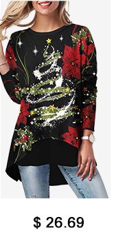 Christmas Printed Long Sleeve Black Button Back T Shirt