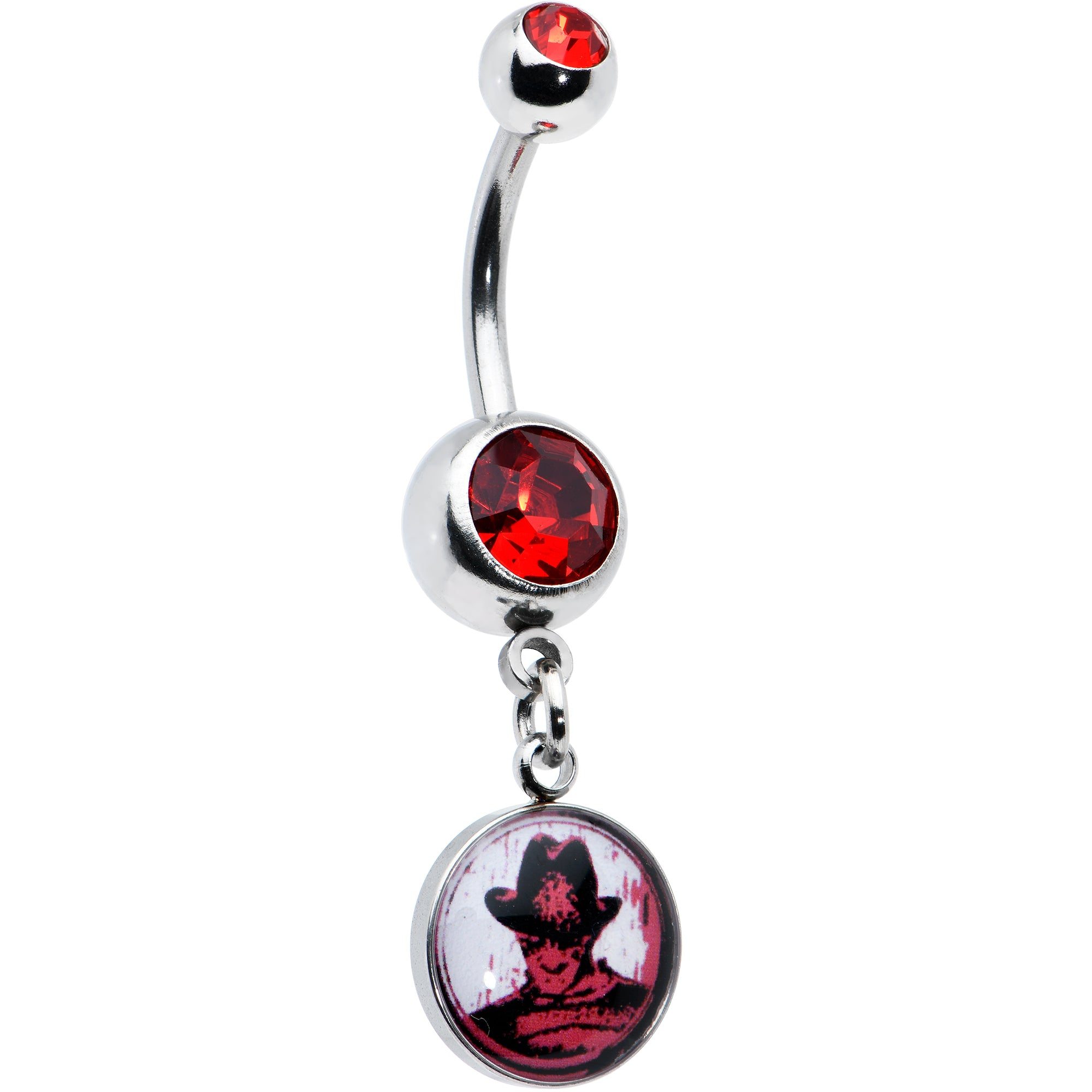 Image of Licensed Nightmare On Elm Street Red Gem Freddy Dangle Belly Ring