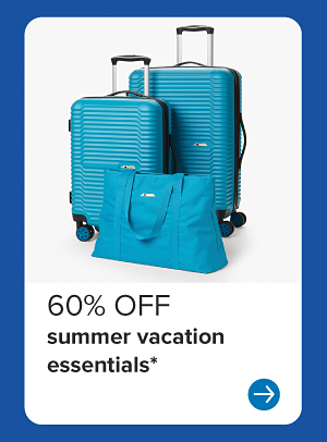 A teal three piece luggage set. 60% off summer vacation essentials.